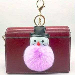 Bag Charm Snowman Pom Pom Keychain Purse Fuzzy Winter Glam Trendy Stylish Fun